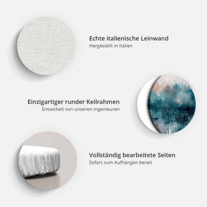 Rundes Wandbild – Barock-Ornamente in zarten Creme- und Blautönen