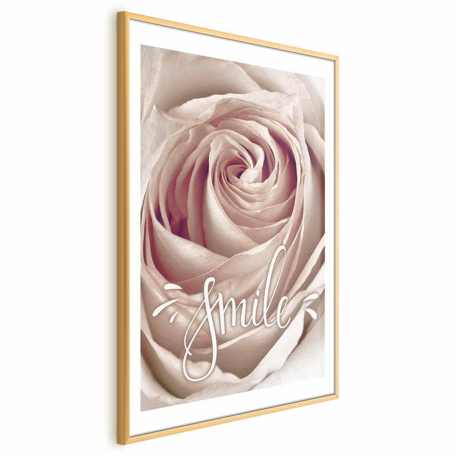 Poster - Smile with rose design in gold frame.