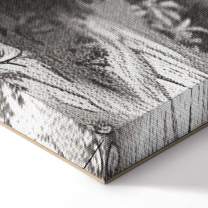 Leinwandbild - Black and White Vintage Landscape Retro View of a Pond with a Boat