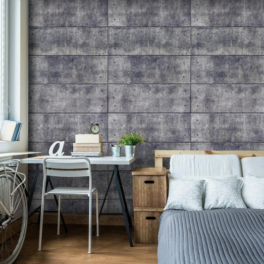 Fototapete - Grey fortress - background with regular rectangles with concrete texture Artgeist