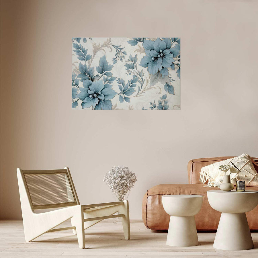 Poster - Turquoise Ornamental Retro Flowers Artgeist