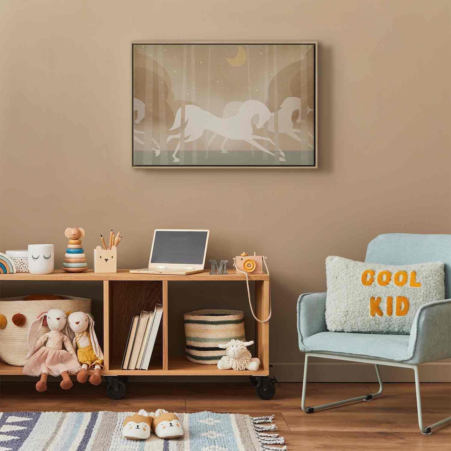 Leinwandbild - Moon Horses - Horses Galloping Among Trees on a Starry Night Artgeist