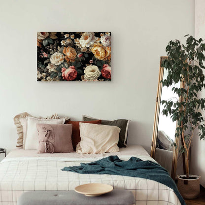 Leinwandbild - Colourful flowers on a black background