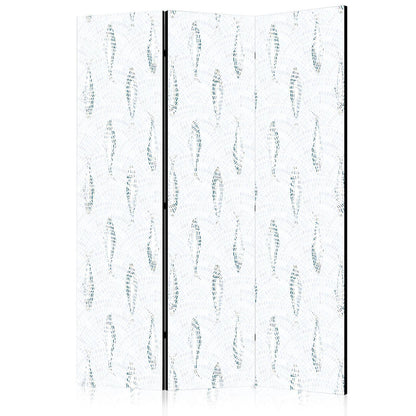 Paravent - Delicate Blue Fish - Mosaic Fish in Subtle Blue Color Shades with an Arched Pattern in the Background Artgeist