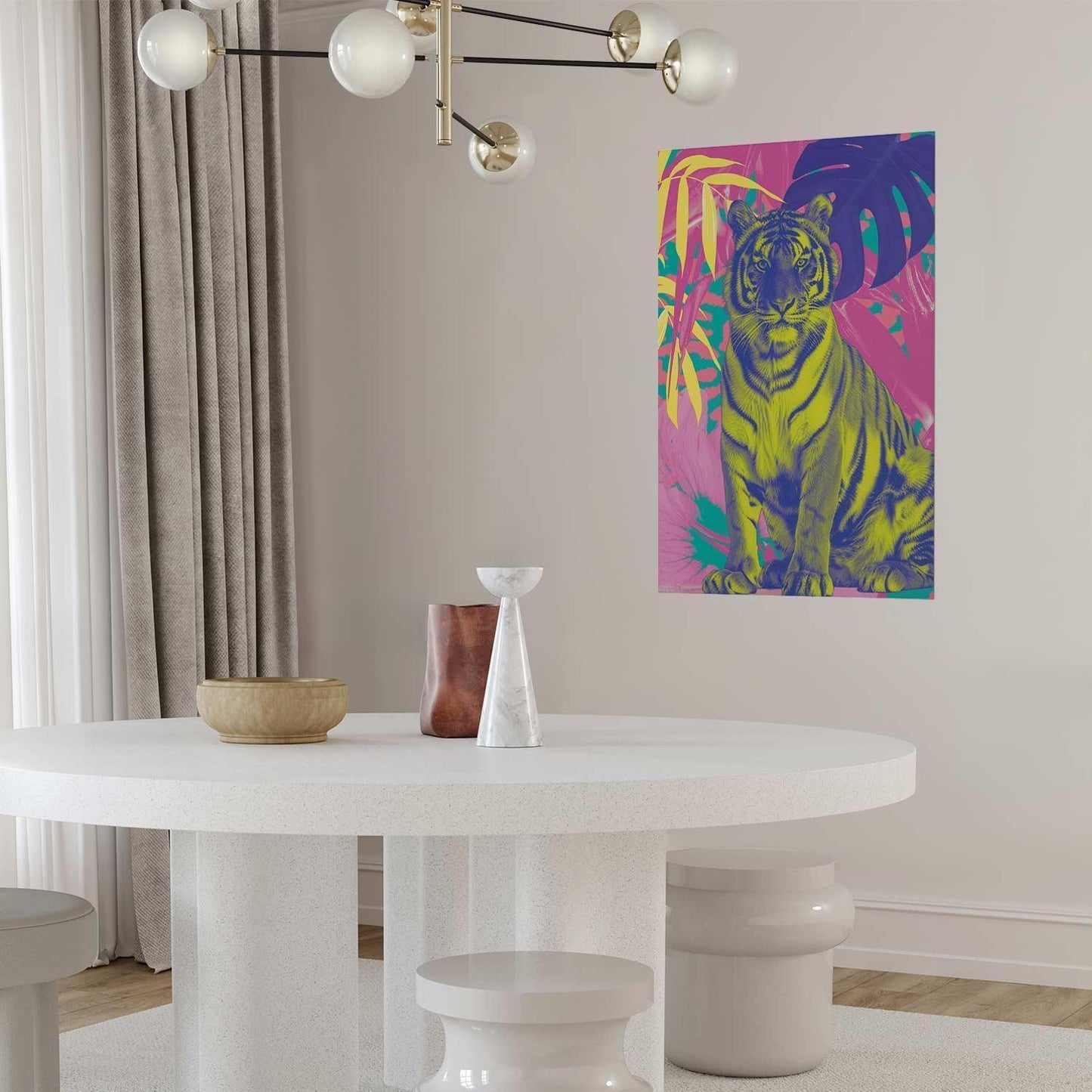 Poster - Colorful Tiger - intense colors of a tiger surrounded by tropical plants