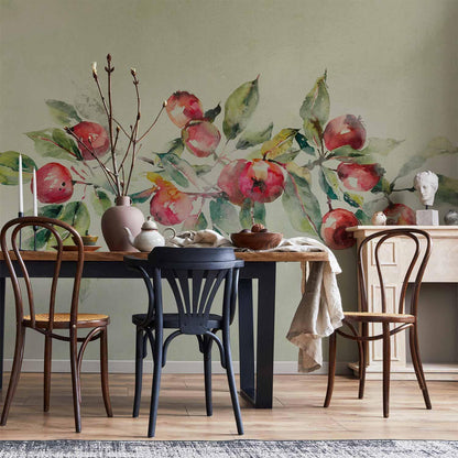 Fototapete - Apple branch - delicate landscape with a plant and apples on a white background