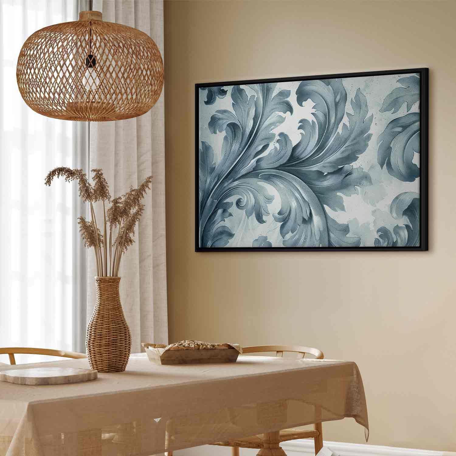 Leinwandbild - Stone Baroque Ornaments in Light Shades of Gray-Blue Artgeist