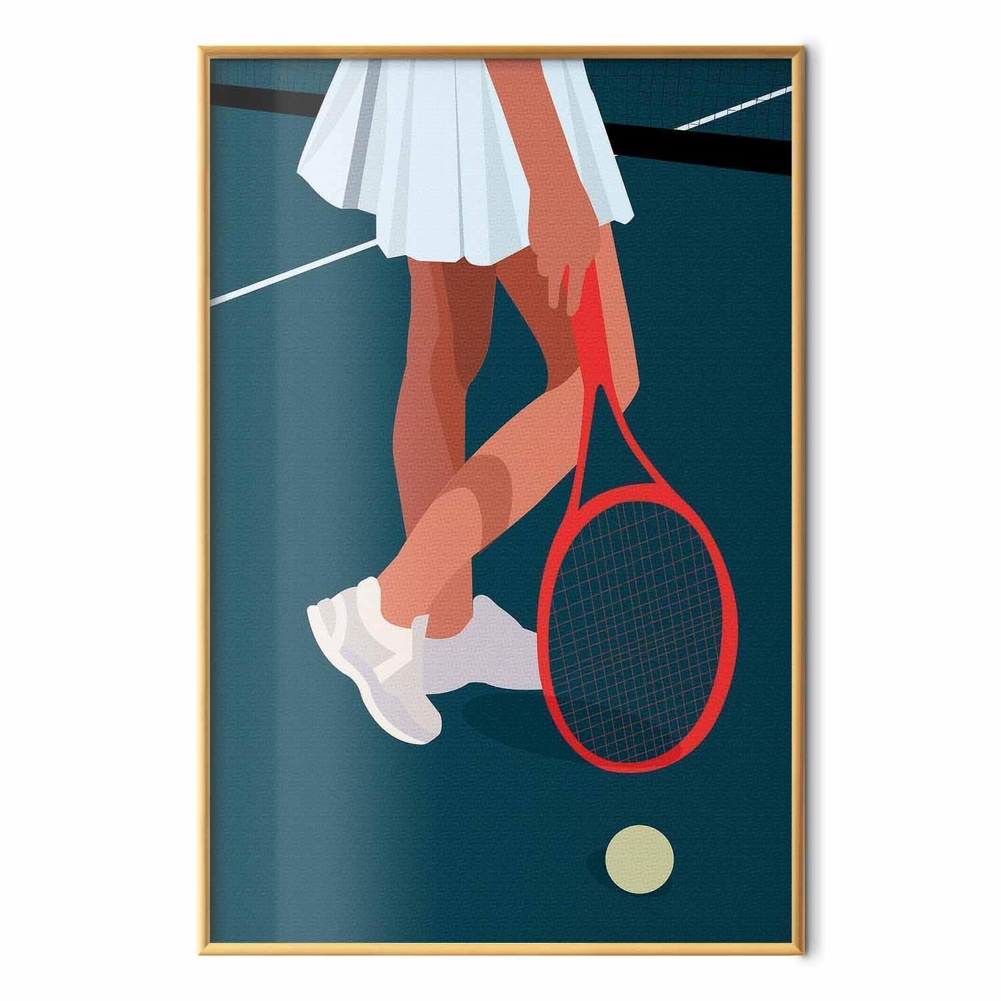 Poster - Tennis Player with a Red Racket on the Court - Illustration