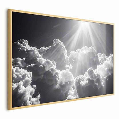 Poster Sonnenstrahlen durch Wolken – Hoffnung in Schwarz-Weiß