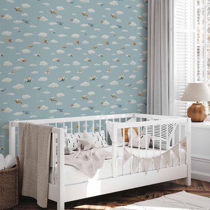 Tapete - Illustration - Yellow-blue airplanes against a blue sky