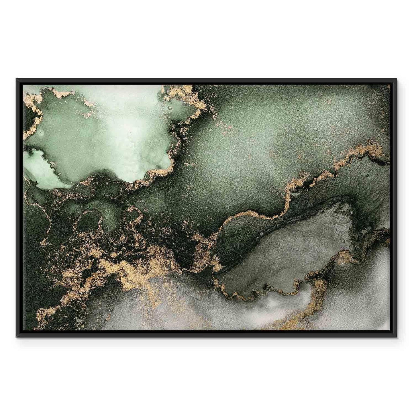 Leinwandbild - Green watercolour - abstraction inspired by the structure of marble