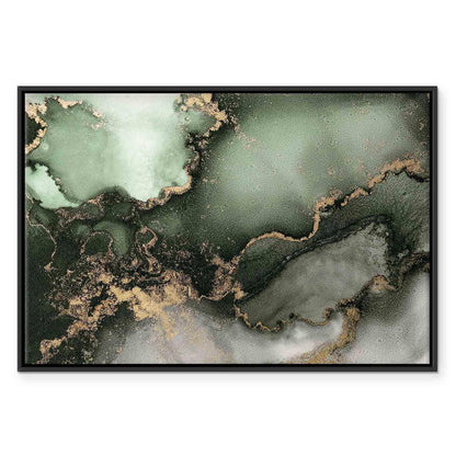 Leinwandbild - Green watercolour - abstraction inspired by the structure of marble