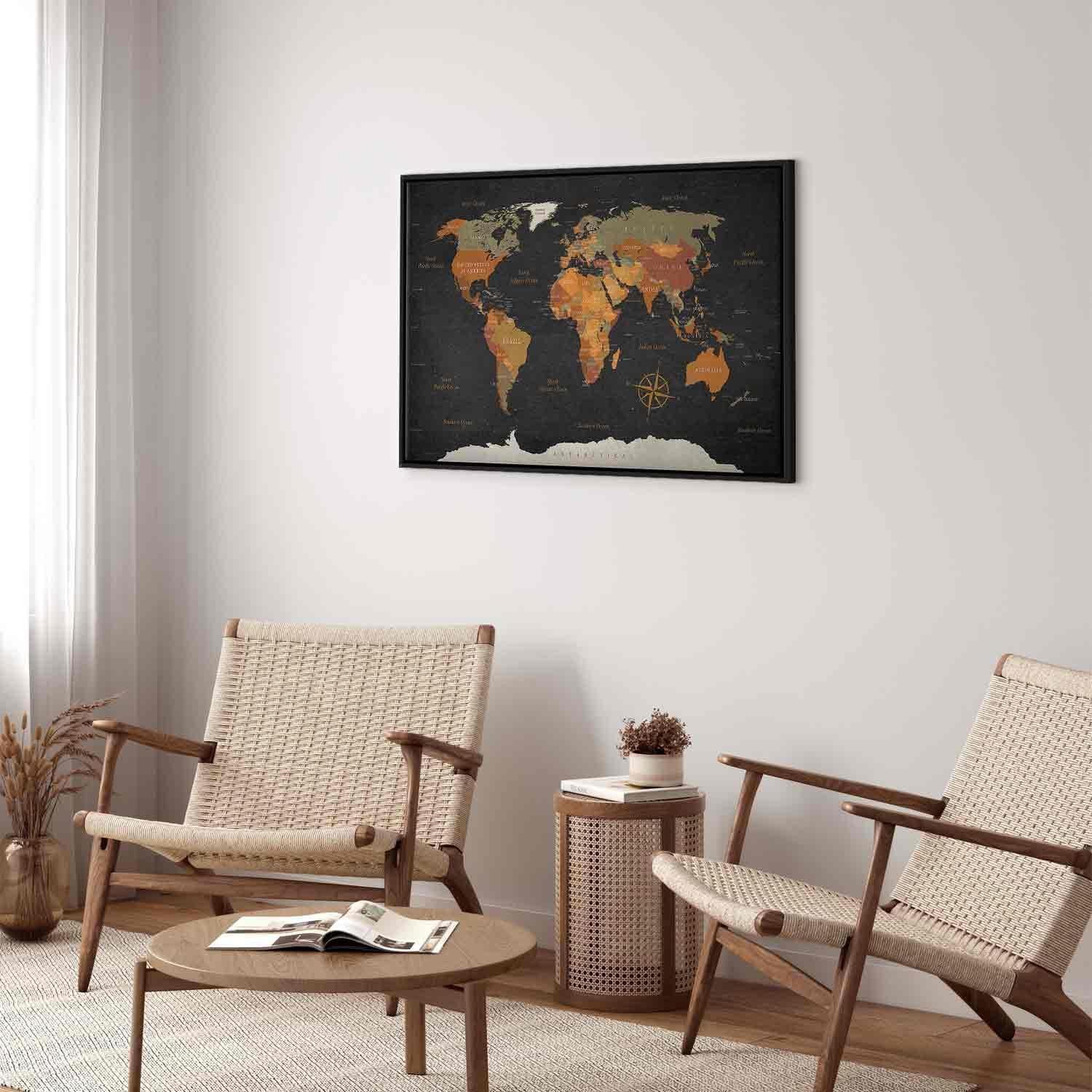 Leinwandbild - World Map: Secrets of the Earth Artgeist
