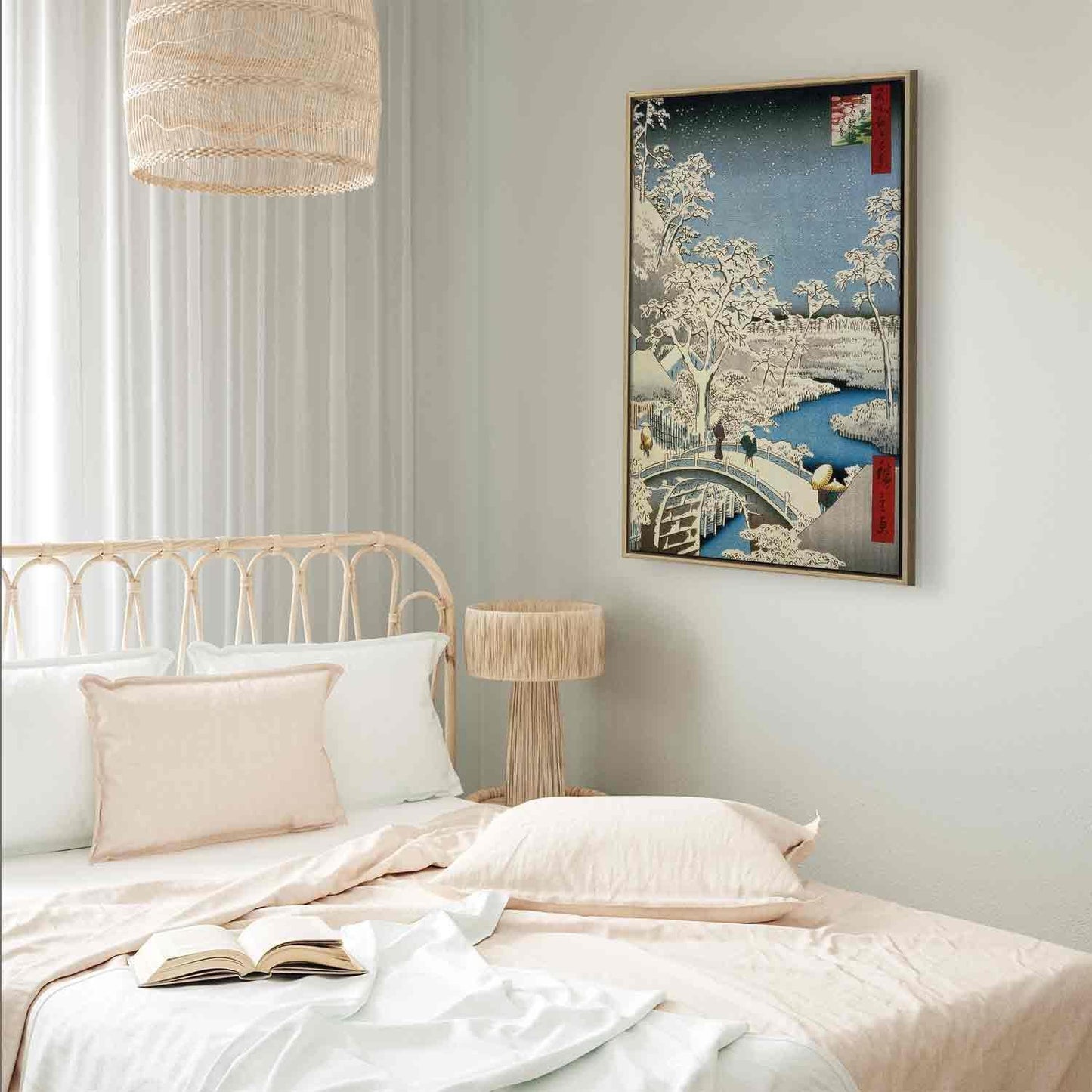 Leinwandbild - Utagawa Hiroshige – Drum bridge and Setting Sun Hill at Meguro