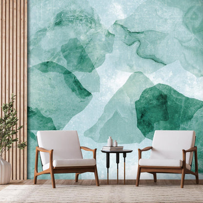 Fototapete - Spring Terrazzo - Third Variant, green abstract wall design in modern living room setting.