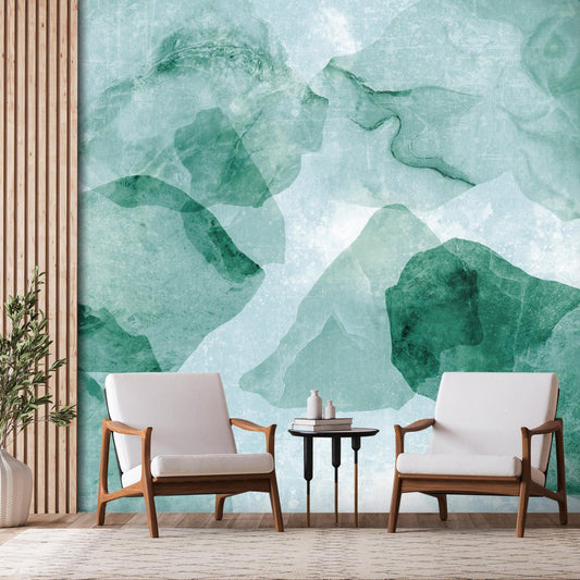 Fototapete - Spring Terrazzo - Third Variant, green abstract wall design in modern living room setting.
