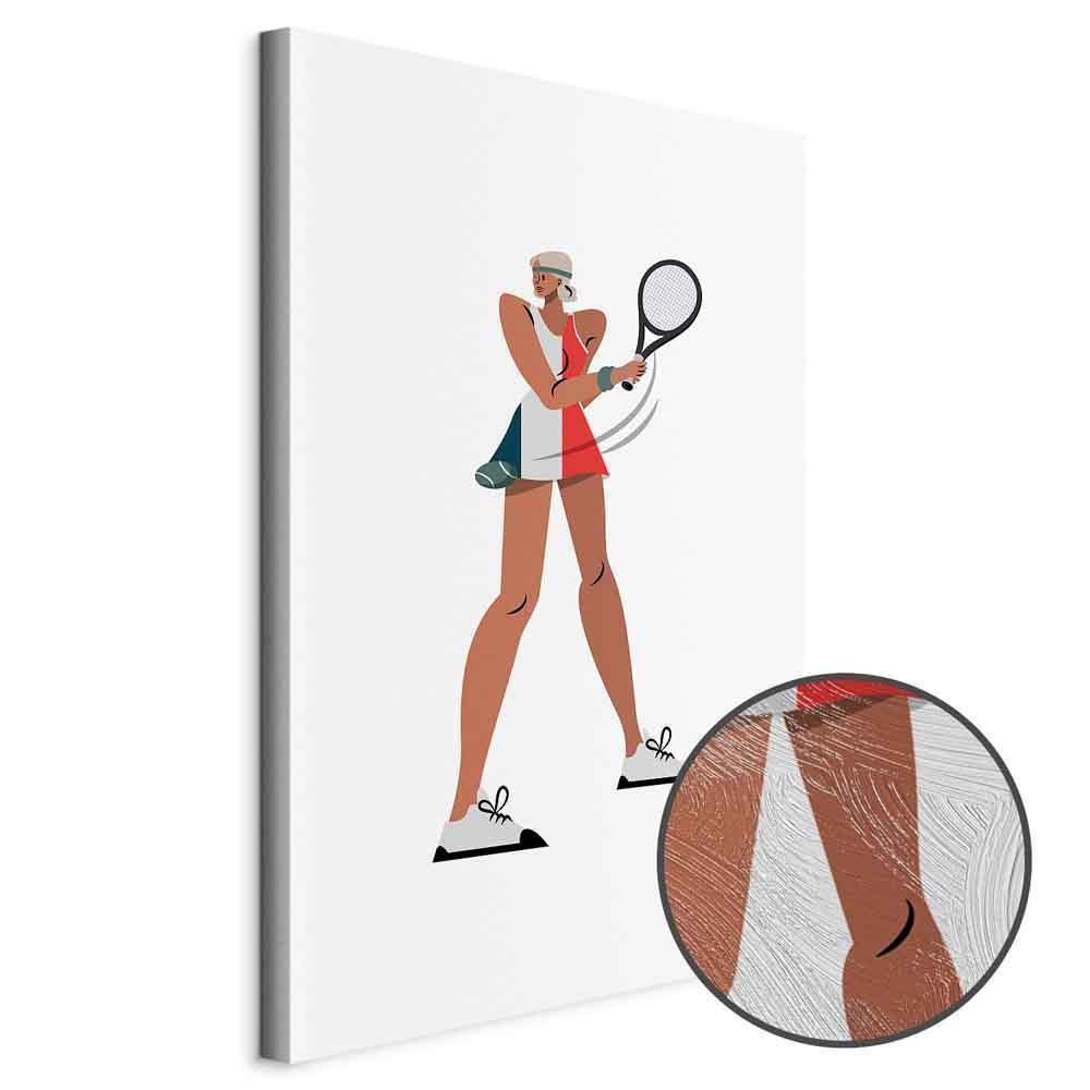 Leinwandbild - Tennis Player With a Racket on a Light Background - Illustration