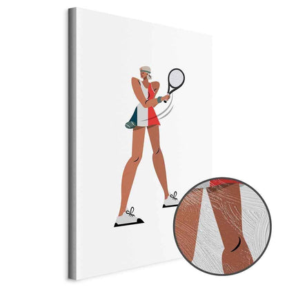 Leinwandbild - Tennis Player With a Racket on a Light Background - Illustration