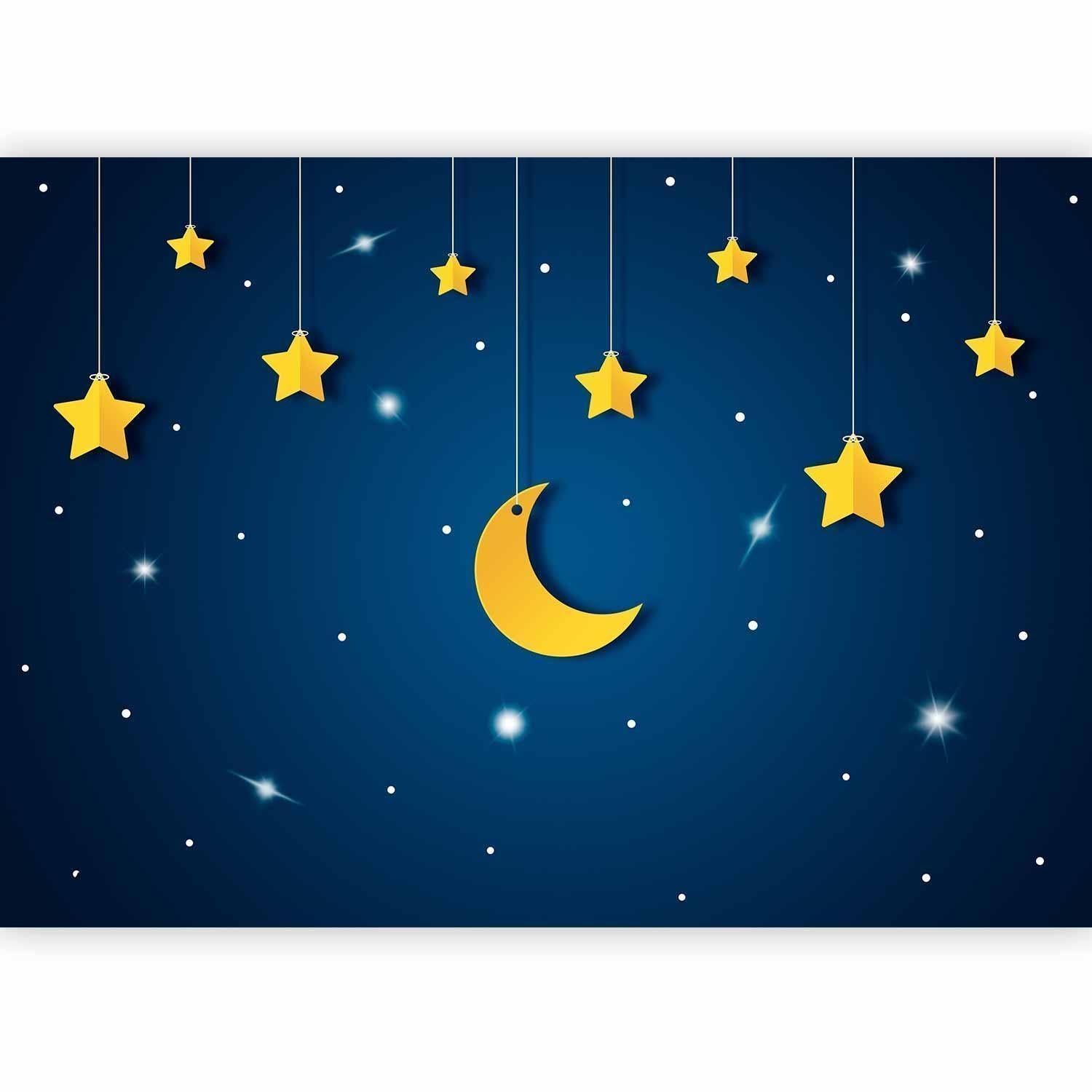 Fototapete - Skyline - night sky landscape with stars and moon for children Artgeist