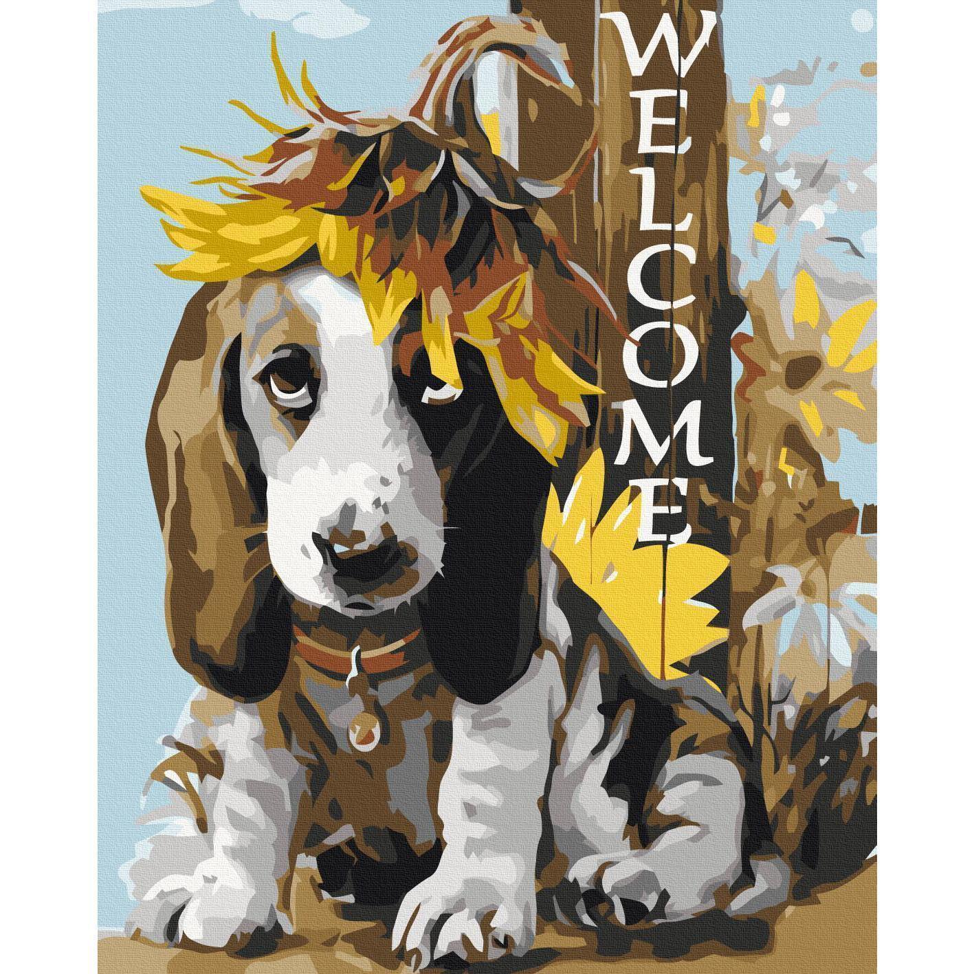 Malen nach Zahlen - Dog and Sunflowers