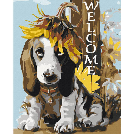 Malen nach Zahlen - Dog and Sunflowers