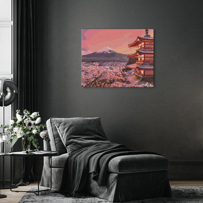 Malen nach Zahlen - A temple against the backdrop of Mount Fuji