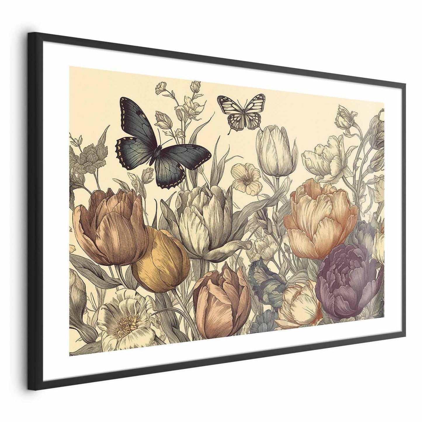 Poster - Colorful Tulips on a Cream Background