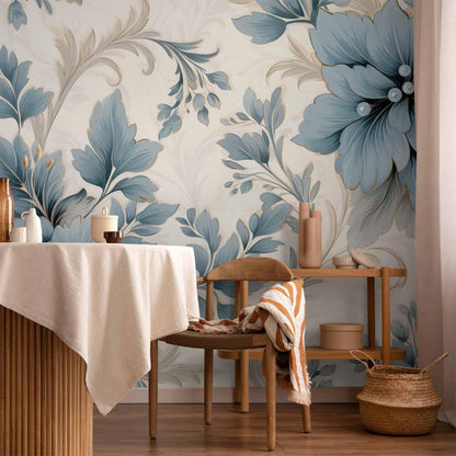 Fototapete - Turquoise Flowers in Retro Ambience - Floristic Ornaments