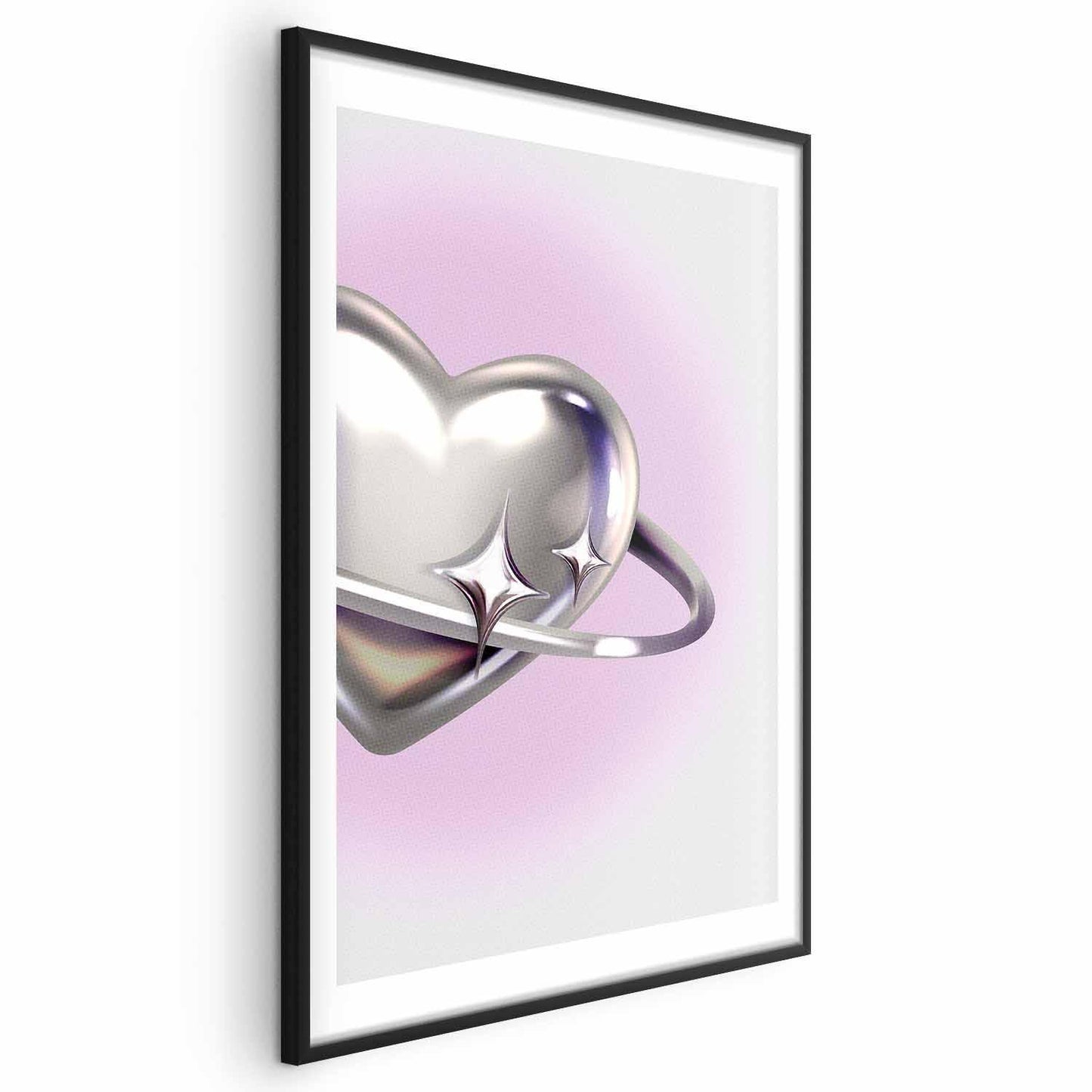 Poster - Cosmic Heart - silver heart with a ring on a purple background