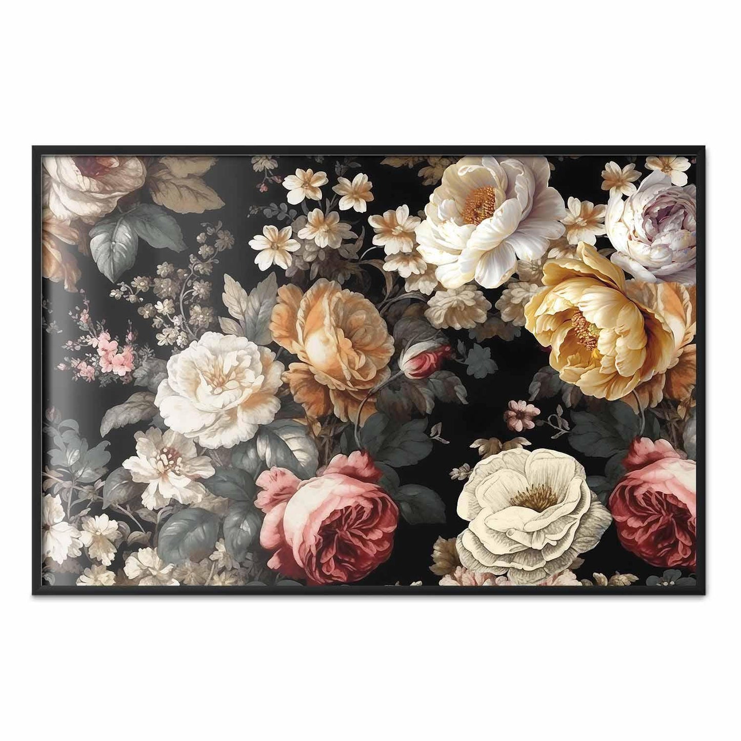 Poster - Colorful Flowers on a Black Background