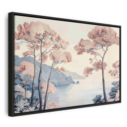 Leinwandbild - Landscape with the Ocean Cliffs and Trees in Delicate Pink Shades Artgeist