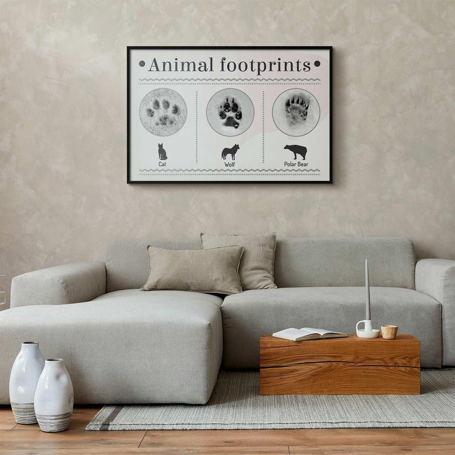 Animal paw prints poster in living room decor.