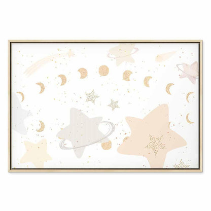 Leinwandbild - Fairy-Tale Galaxy - Phases of the Moon in Yellow Tones Among Stars in Beige and Ash Colors with Stardust