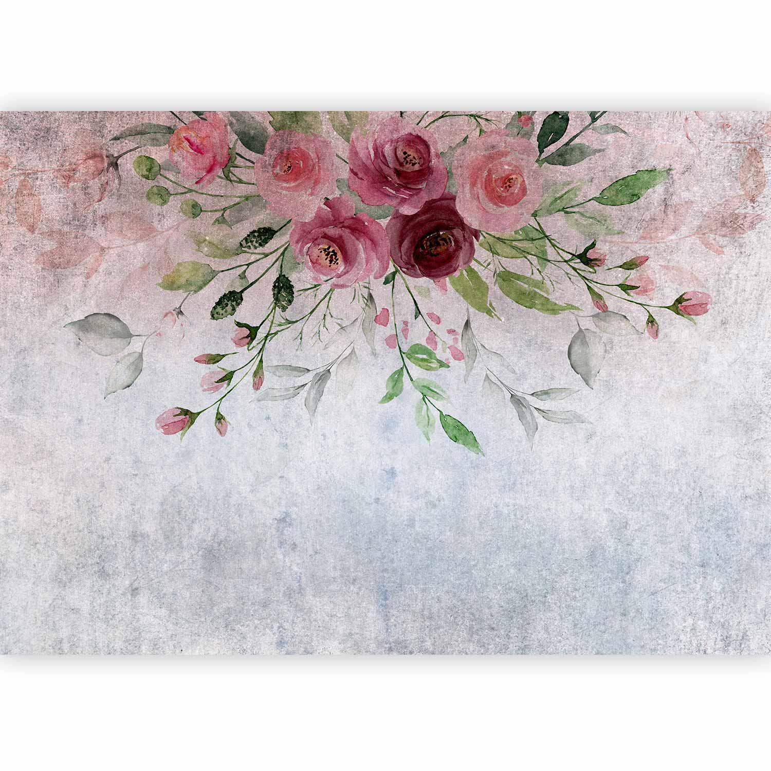 Fototapete - Summer bloom - plant motif with flowers and leaves in pink tones Artgeist