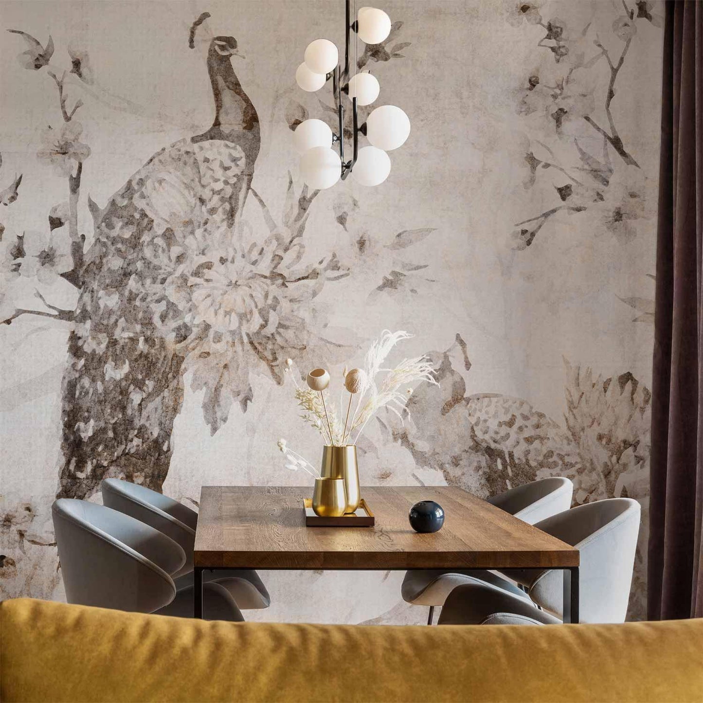 Fototapete - Peacocks in Delicate Beige