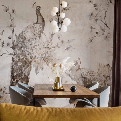 Fototapete - Peacocks in Delicate Beige