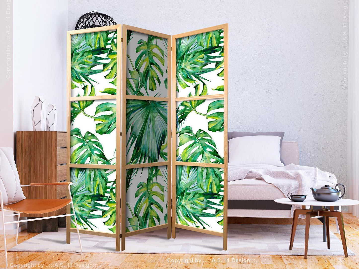 Japanischer Paravent - Monstera and Palm Leaves I Artgeist