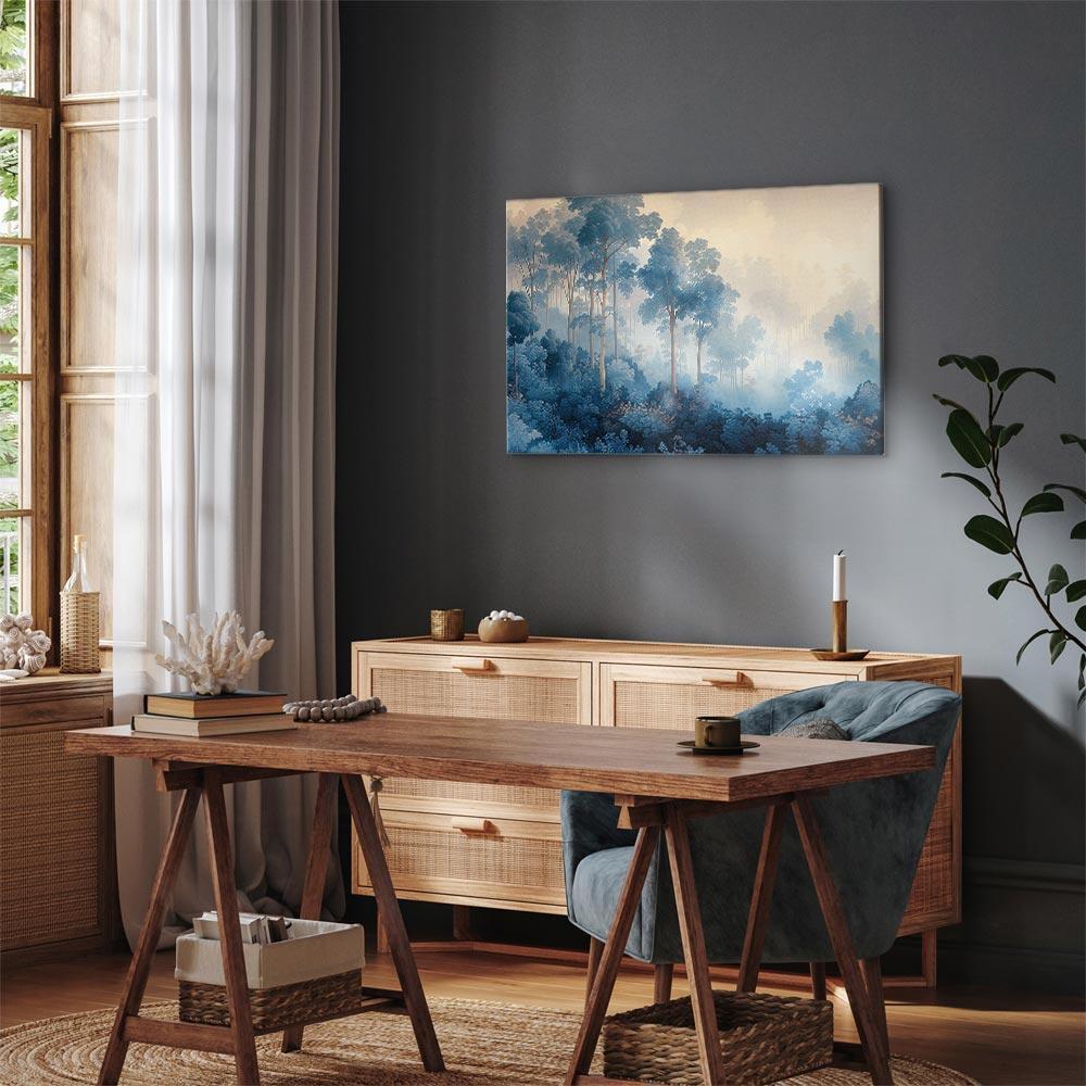 Leinwandbild - Landscape with Trees in Illustrative Style Fairy-Tale Blue Forest