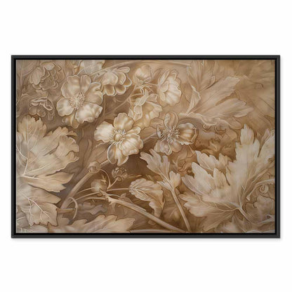 Leinwandbild - Floral Ornaments Carved in Delicate Sepia and Brown Shades