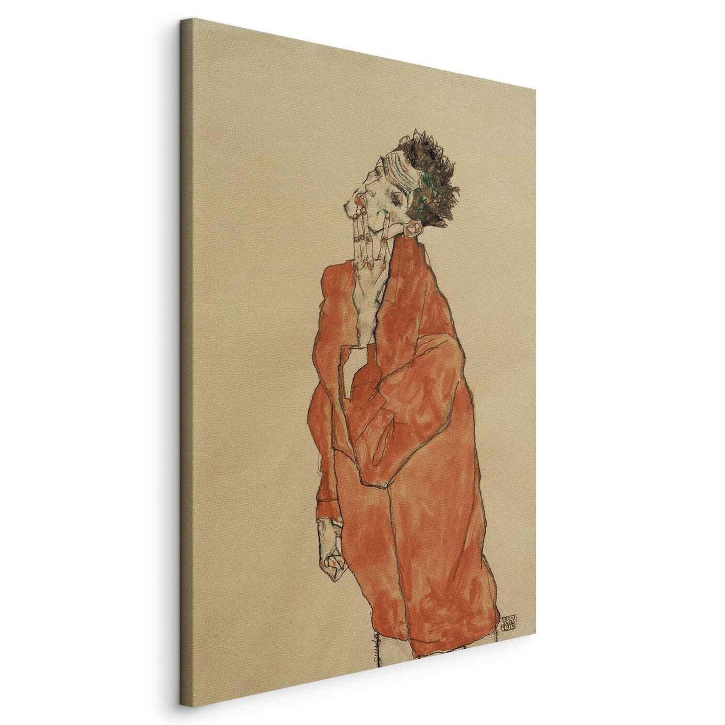Leinwandbild - Egon Schiele – Self-Portrait (Man in Orange Jacket)
