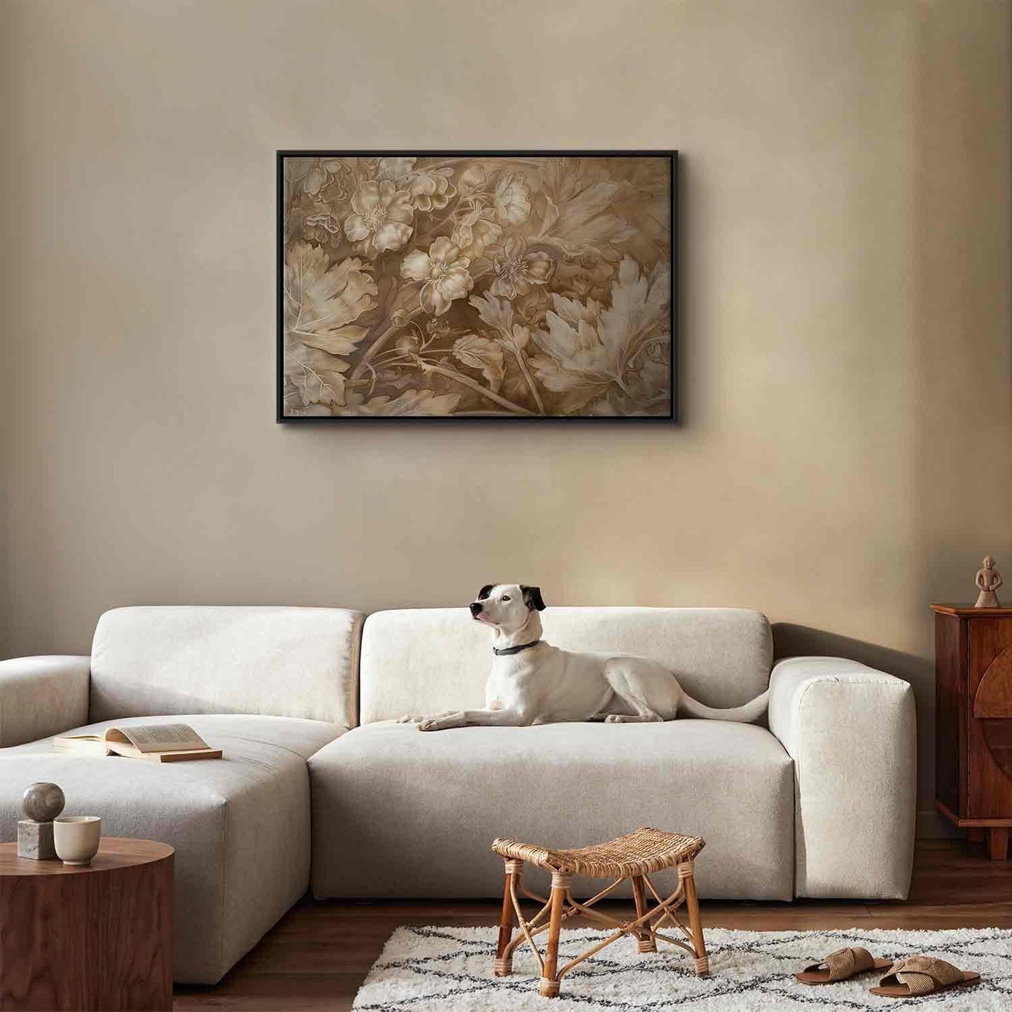 Leinwandbild - Floral Ornaments Carved in Delicate Sepia and Brown Shades