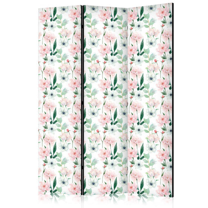 Paravent - Peonies - Pink and White Flowers and Green Leaves on a White Background Artgeist