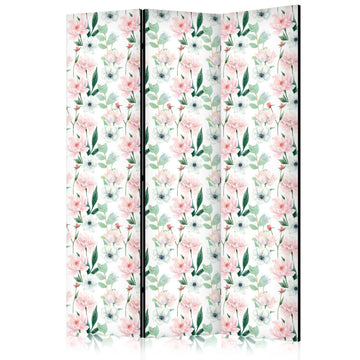 Paravent - Peonies - Pink and White Flowers and Green Leaves on a White Background Artgeist