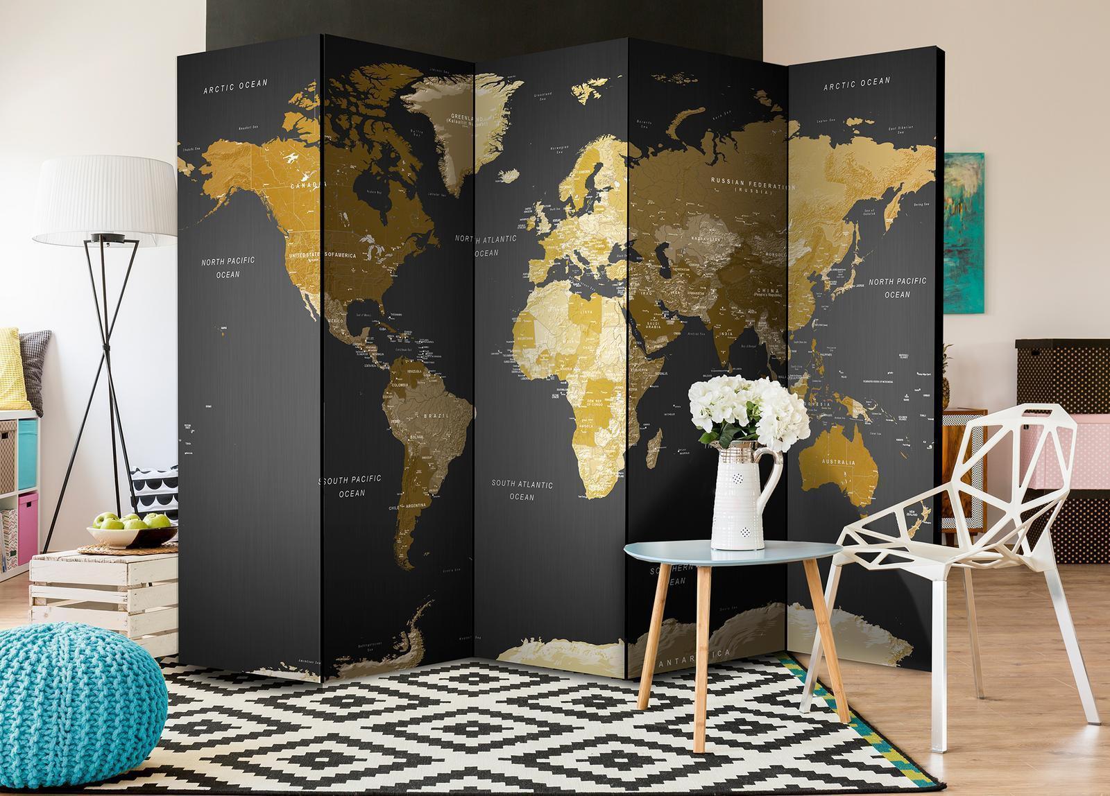 Paravent - World map on dark background Artgeist