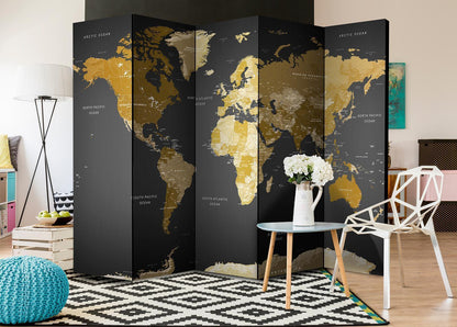 Paravent - World map on dark background Artgeist