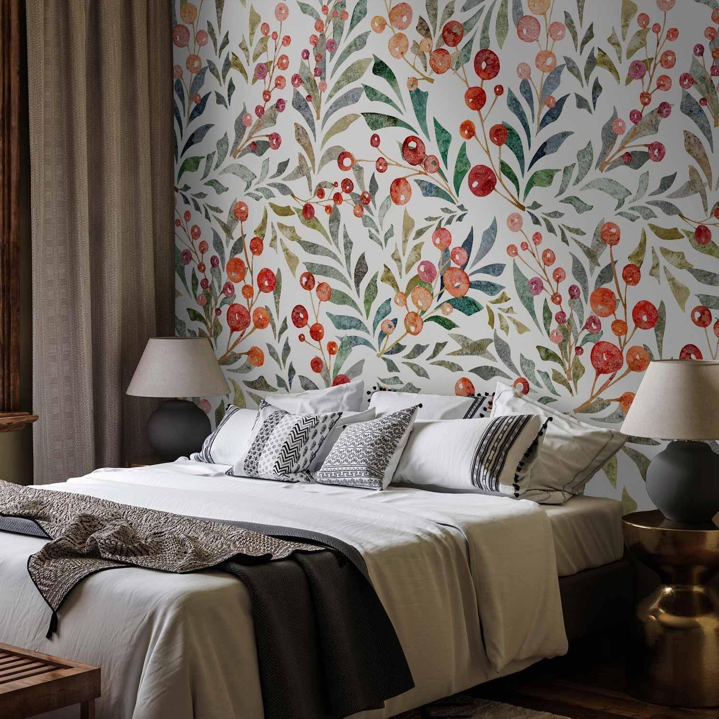 Fototapete - Leaves of Red Berries