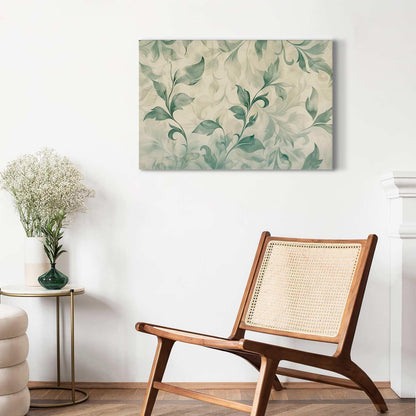 Leinwandbild - Watercolor Botanical Motif Delicate Green-Beige Leaves