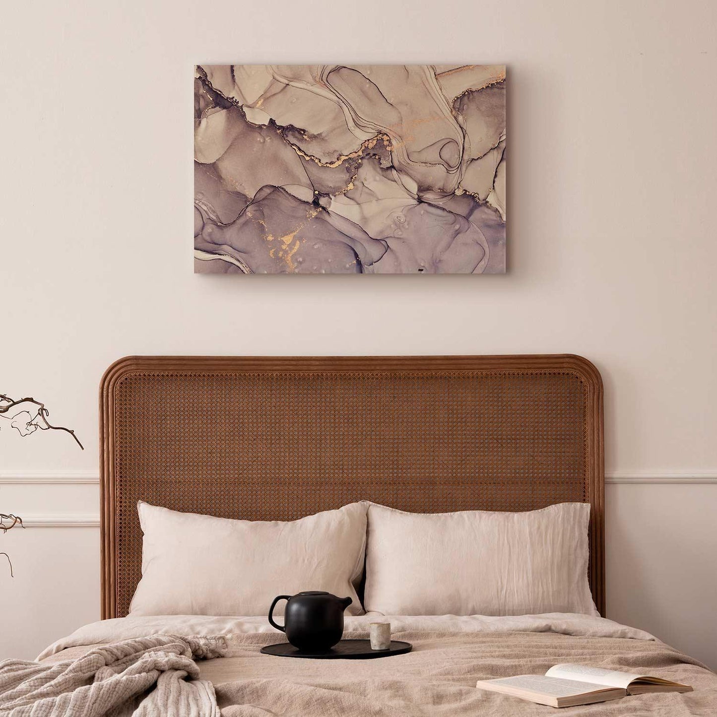 Leinwandbild - Watercolour abstraction - powder pink marble with gold accents
