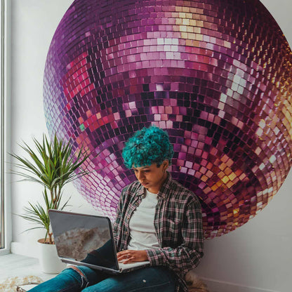 Runde Fototapete - Magenta disco ball
