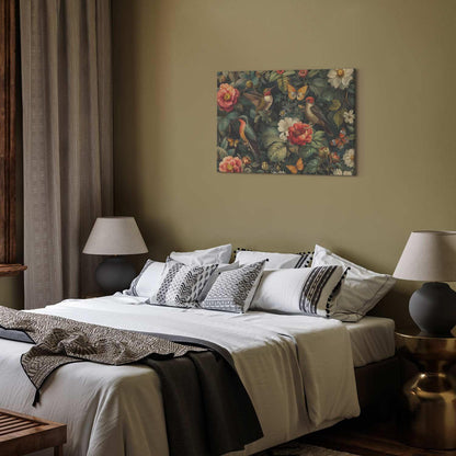 Leinwandbild - Flowers, birds and butterflies – vintage-style illustration